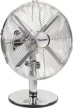 Bestron Tafelventilator DFT35CH Met Draaifunctie In Retrostijl, Hoogte: 43 Cm, ø 35 Cm, 35 W, Chroom