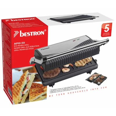 Bestron Panini Grill 750 W Zilver En Zwart Roestvrij Staal APG150 6 Bestron Panini Grill 750 W Zilver En Zwart Roestvrij Staal APG150 - Afbeelding 6